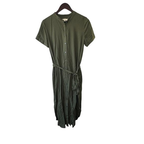Ann Taylor Loft Olive Green Short Sleeve Belted Shirt Dress Women's Size 6 - Picture 1 of 5